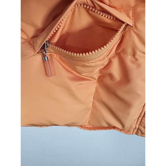 Talbots Down Puffer Vest Medium Orange Stowable Hood Quilted Zip Hiking Layering - Picture 3 of 14